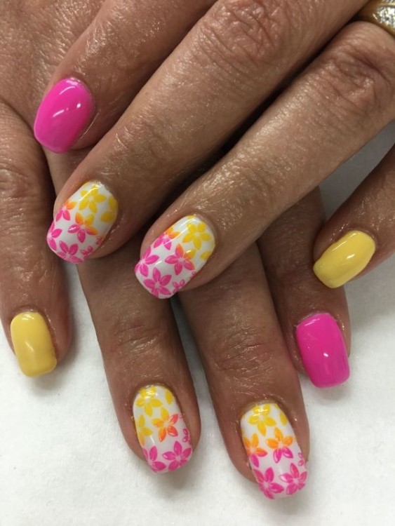 Neon yellow green gel nails with leopard accents